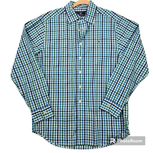 Vineyard Vines Blue Plaid Slim Fit Whale Shirt Button Down Shirt Size Medium - Picture 1 of 8